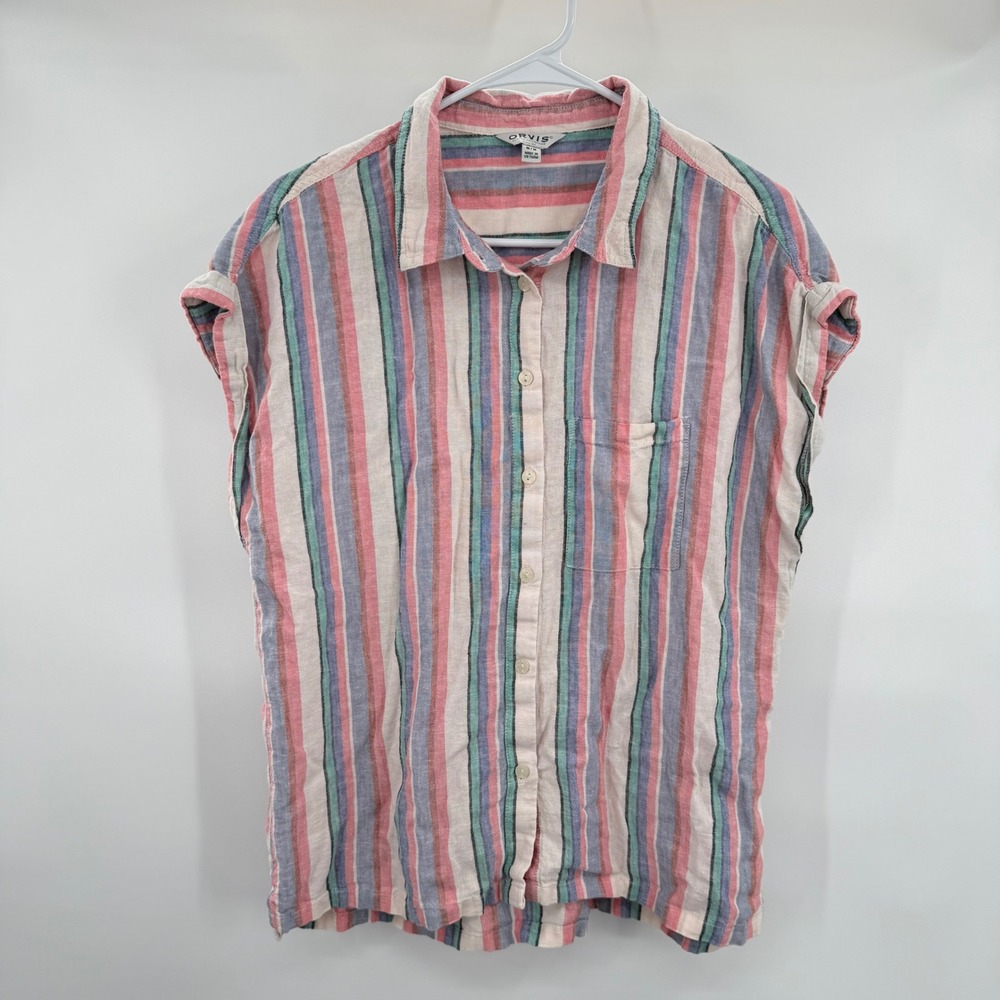 ORVIS Womens Striped Linen Blend‎ Short Sleeve Button Down Shirt Medium - Picture 2 of 7